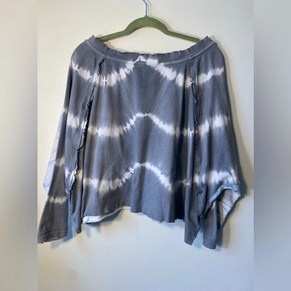 Free People ||Tie Dye Oversized Sweatshirt Cotton Blue Crop Dolman Sleeves, Sm - Picture 4 of 8